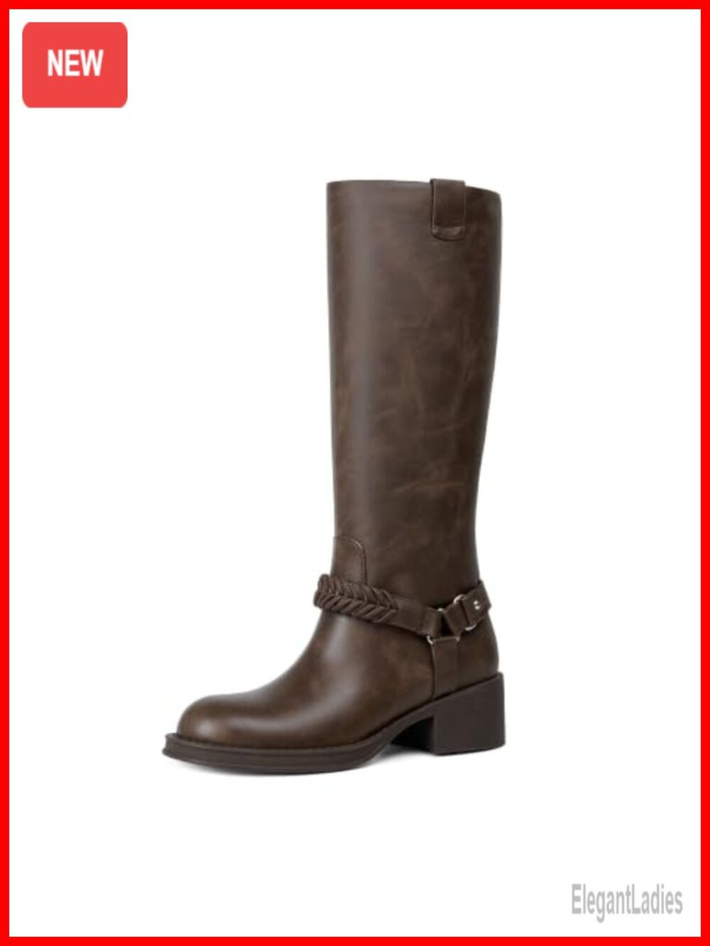 Women's Knee High Boots Chunky Block Heel Faux Leather Slip-On